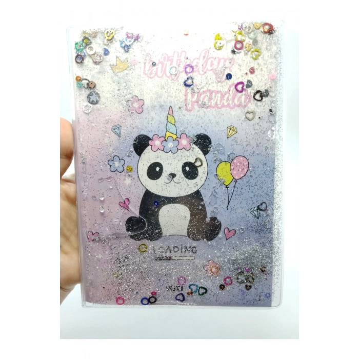 Panda Hediyelik Kırtasiye Seti A5 Boy Simli/sulu Şeffaf Panda Temalı Defter Şeffaf/simli Kalemlik