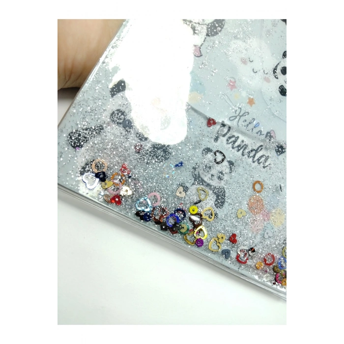 Hediyelik Kırtasiye Seti A5 Boy Simli/sulu Şeffaf Panda Temalı Defter + Şeffaf/simli Kalemlik