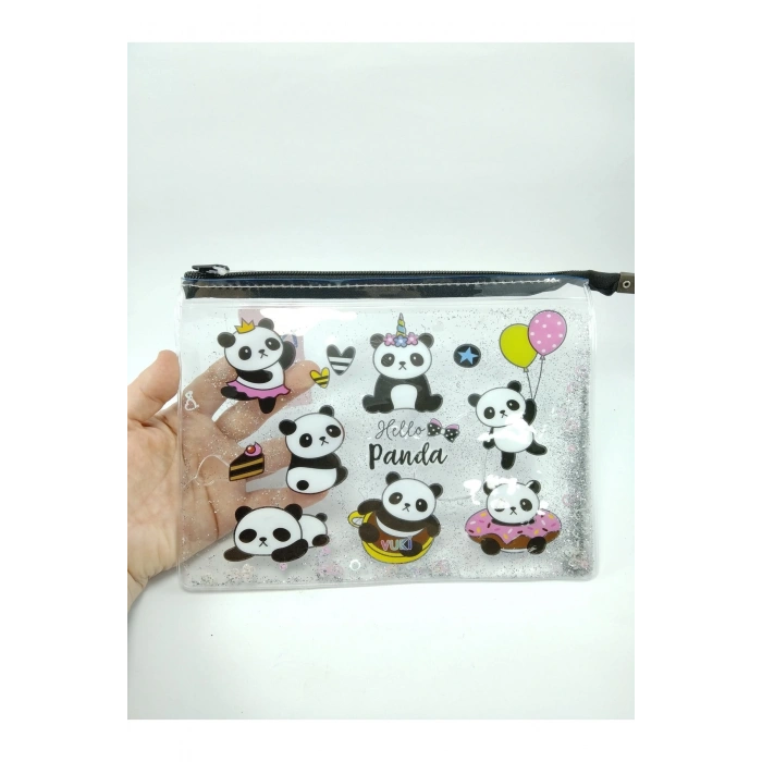 Hediyelik Kırtasiye Seti A5 Boy Simli/sulu Şeffaf Panda Temalı Defter + Şeffaf/simli Kalemlik