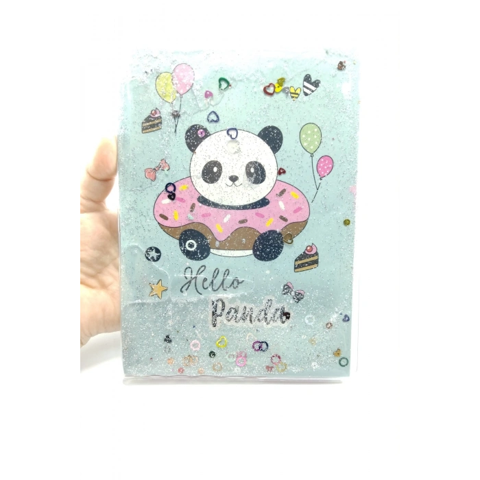 Hediyelik Defter A5 Boy Simli Ve Sulu Şeffaf Hello Panda Temalı Defter Okula Başlangıç Hediyesi