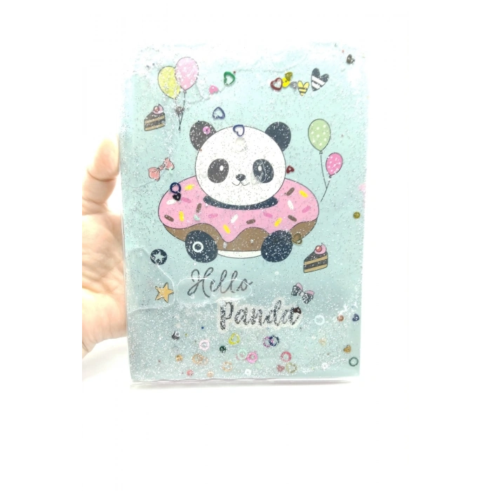 Hediyelik Defter A5 Boy Simli Ve Sulu Şeffaf Hello Panda Temalı Defter Okula Başlangıç Hediyesi