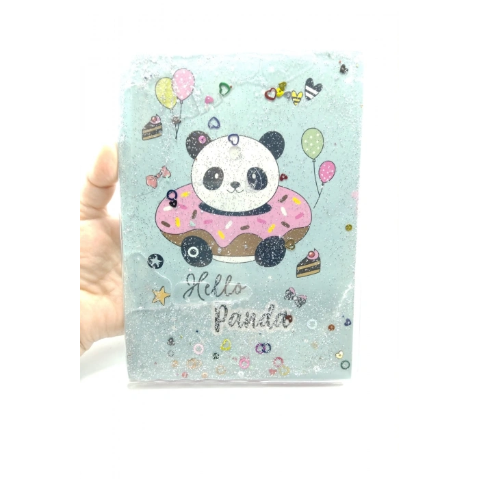 Hediyelik Defter A5 Boy Simli Ve Sulu Şeffaf Hello Panda Temalı Defter Okula Başlangıç Hediyesi