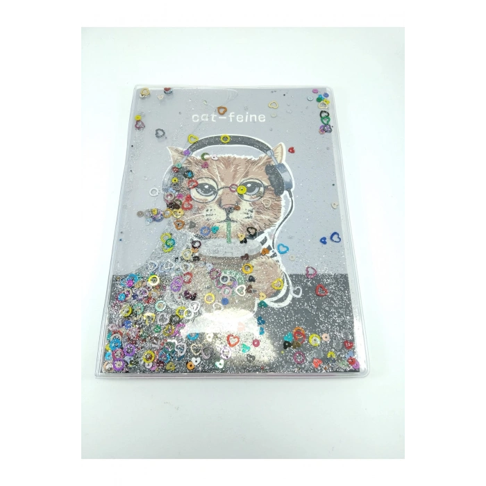 Hediyelik Defter A5 Boy Simli Ve Sulu Şeffaf Kedi Temalı Defter Okula Başlangıç Hediyesi
