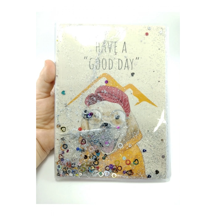Hediyelik Defter A5 Boy Simli Ve Sulu Şeffaf Köpek Temalı Defter Okula Başlangıç Hediyesi