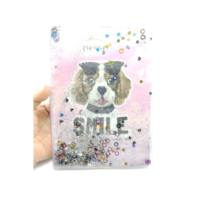 Hediyelik Defter A5 Boy Simli Ve Sulu Şeffaf Köpek Temalı Defter Okula Başlangıç Hediyesi