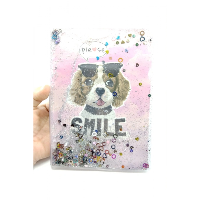 Hediyelik Defter A5 Boy Simli Ve Sulu Şeffaf Köpek Temalı Defter Okula Başlangıç Hediyesi
