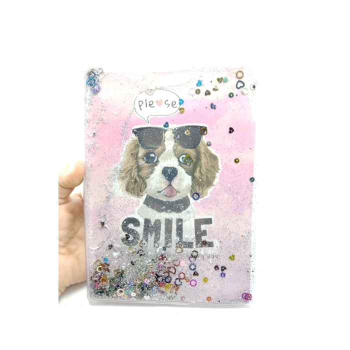Hediyelik Defter A5 Boy Simli Ve Sulu Şeffaf Köpek Temalı Defter Okula Başlangıç Hediyesi