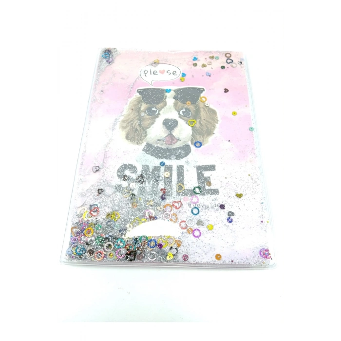 Hediyelik Defter A5 Boy Simli Ve Sulu Şeffaf Köpek Temalı Defter Okula Başlangıç Hediyesi
