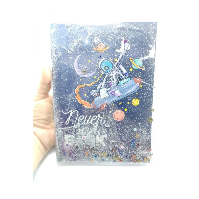 Hediyelik Defter A5 Boy Simli Ve Sulu Şeffaf Roket Temalı Defter Okula Başlangıç Hediyesi