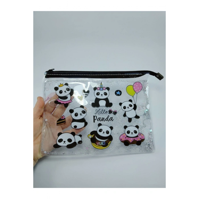 Hediyelik Kırtasiye Seti A5 Boy Simli/sulu Şeffaf Panda Temalı Defter + Şeffaf/simli Kalemlik