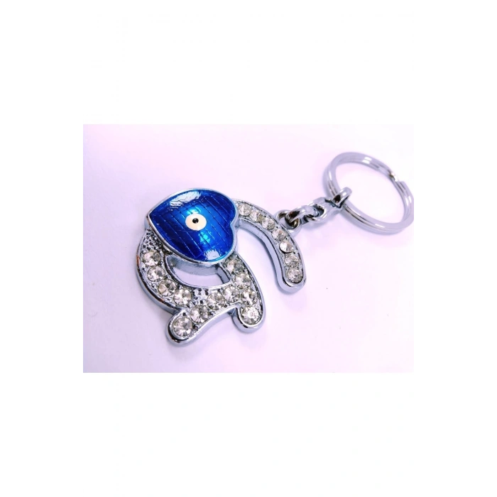 Kalp Nazar Boncuğu Metal Kristal Taşlı G Harfi Anahtarlık Hediyelik Aksesuar