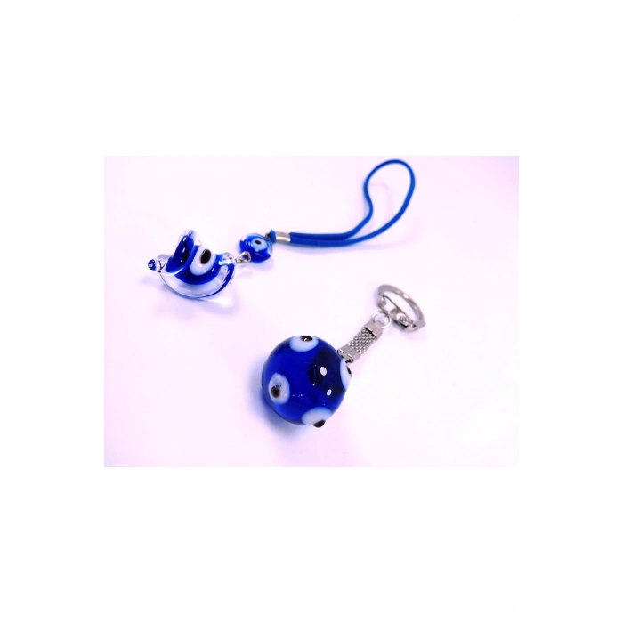 Küre Nazar Boncuk Anahtarlık +burgu Boncuk Araba Dikiz Ayna Süsü El Yapımı Cam Hediyelik Set