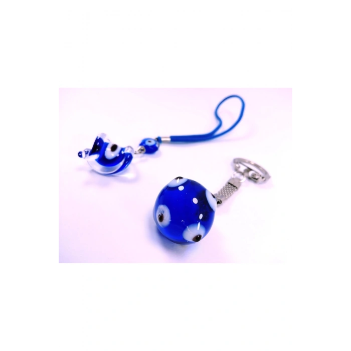 Küre Nazar Boncuk Anahtarlık +burgu Boncuk Araba Dikiz Ayna Süsü El Yapımı Cam Hediyelik Set