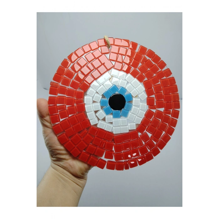 Kırmızı Mozaik Nazar Boncuğu 20 Cm El Yapımı Cam Hediyalik Eşya