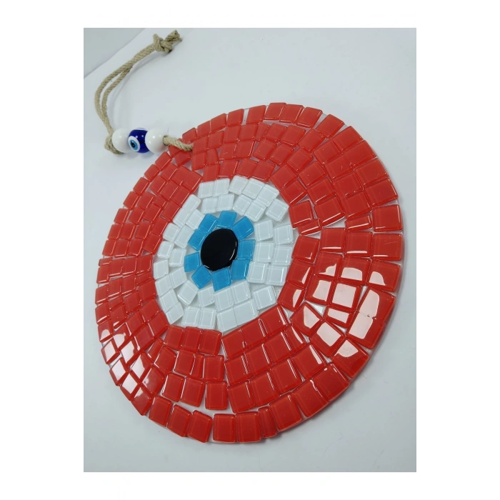 Kırmızı Mozaik Nazar Boncuğu 20 Cm El Yapımı Cam Hediyalik Eşya