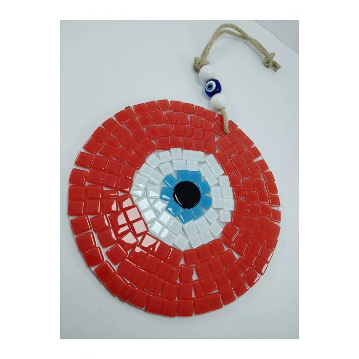 Kırmızı Mozaik Nazar Boncuğu 20 Cm El Yapımı Cam Hediyalik Eşya