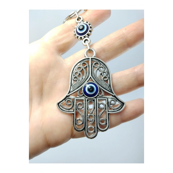 Nazar Boncuğu Metal Fatıma/hamse Eli Anahtarlık/araba Dikiz Ayna Süsü Hediyelik Aksesuar