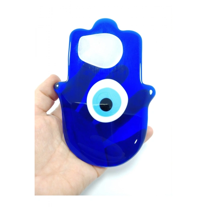 Fatıma Eli/hamse Nazar Boncuğu Masaüstü Dekoru El Yapımı Cam Hediyelik Dekor 15x11 Cm