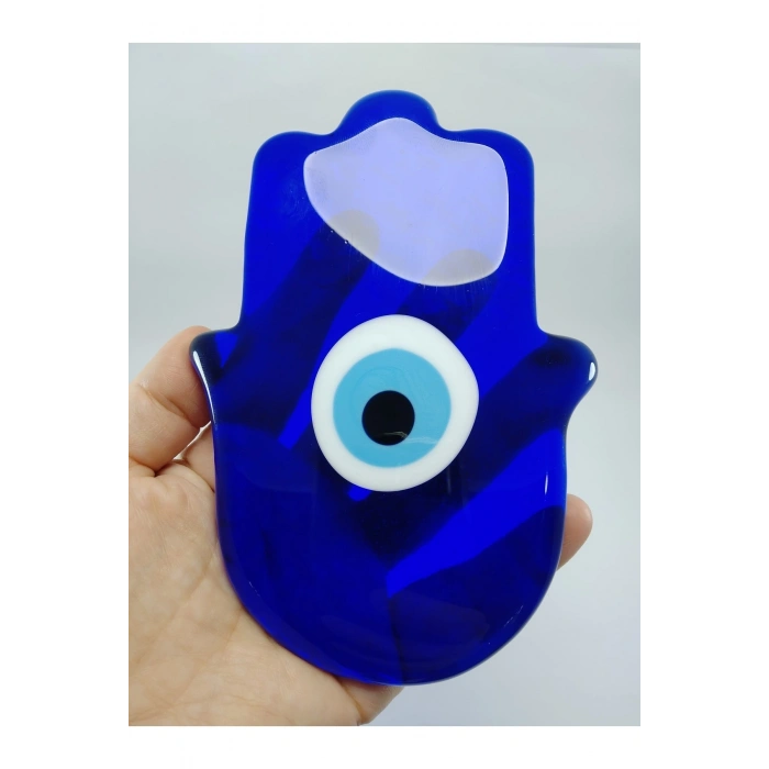 Fatıma Eli/hamse Nazar Boncuğu Masaüstü Dekoru El Yapımı Cam Hediyelik Dekor 15x11 Cm