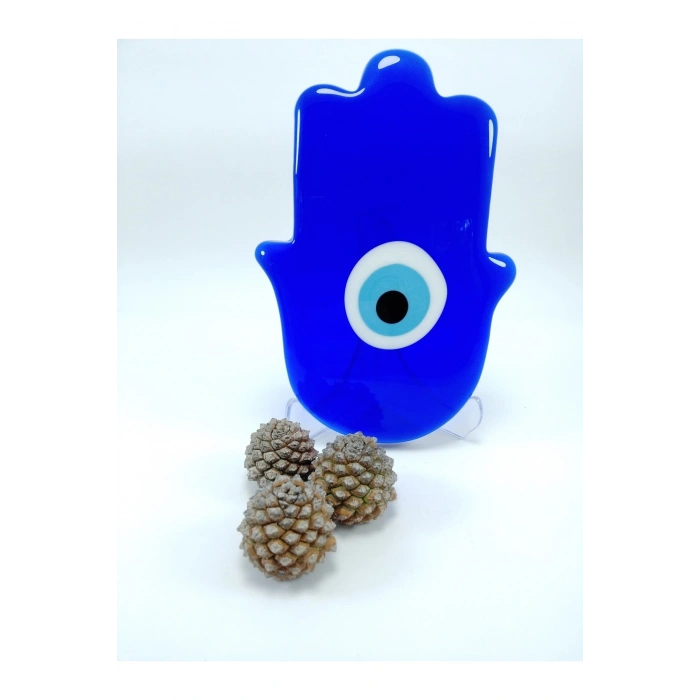 Fatıma Eli/hamse Nazar Boncuğu Masaüstü Dekoru El Yapımı Cam Hediyelik Dekor 15x11 Cm