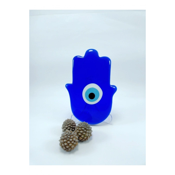 Fatıma Eli/hamse Nazar Boncuğu Masaüstü Dekoru El Yapımı Cam Hediyelik Dekor 15x11 Cm