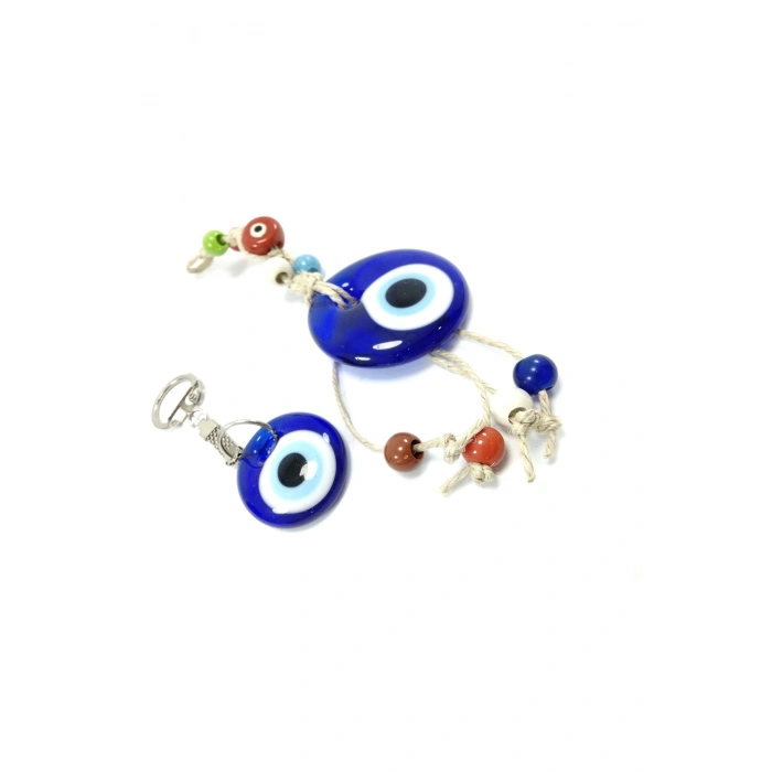 Nazar Boncuğu Makrome Duvar Dekoru 5 Cm Anahtarlık /dikiz Ayna Süsü El Yapımı Cam Hediyelik Set
