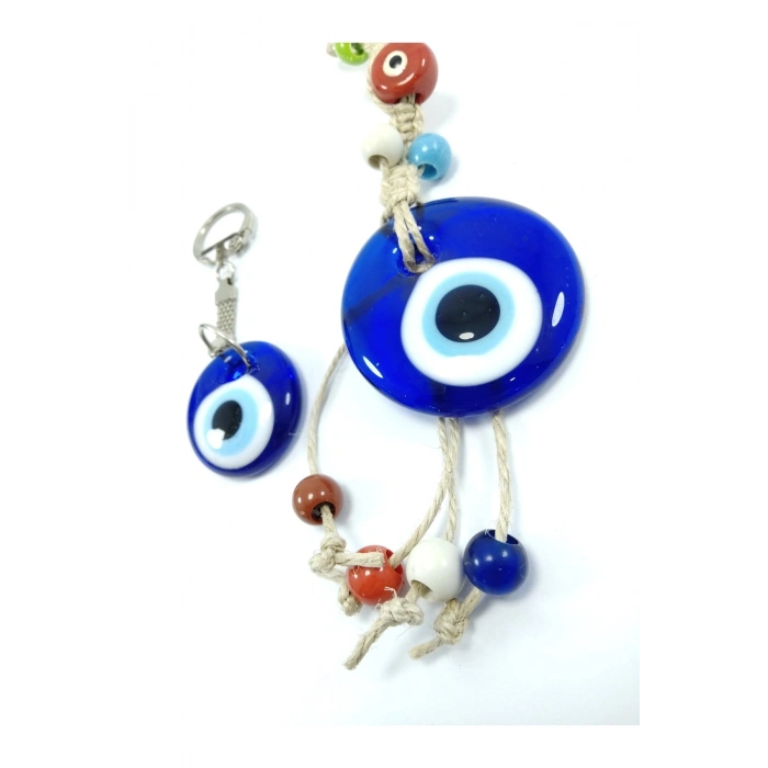 Nazar Boncuğu Makrome Duvar Dekoru 5 Cm Anahtarlık /dikiz Ayna Süsü El Yapımı Cam Hediyelik Set