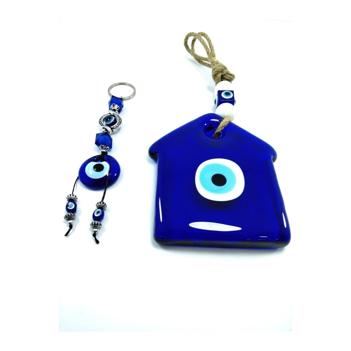 Yeni Ev Hediyesi Cam Nazarlık Seti Duvar Dekoru + Anahtarlık Ikili Set