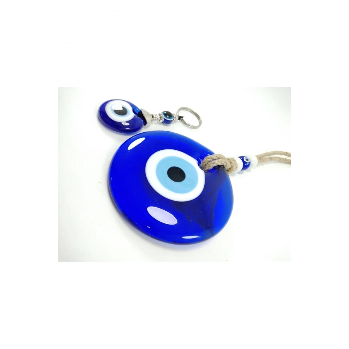 Nazar Boncuğu Duvar Dekoru 9 Cm + Anahtarlık El Yapımı Cam Dekoratif Hediyelik Set