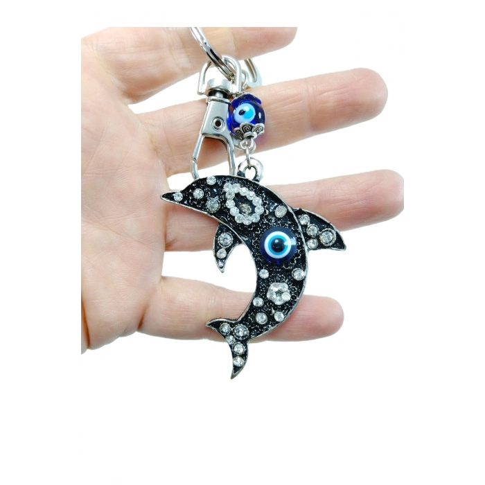 Nazar Boncuğu Yunus Taşlı Metal Anahtarlık / Araba Dikiz Ayna Süsü Hediyelik Aksesuar