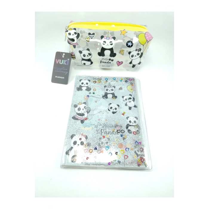 Hediyelik Kırtasiye Seti A5 Boy Simli/sulu Şeffaf Pandatemalı Defter + Şeffaf Kalemlik