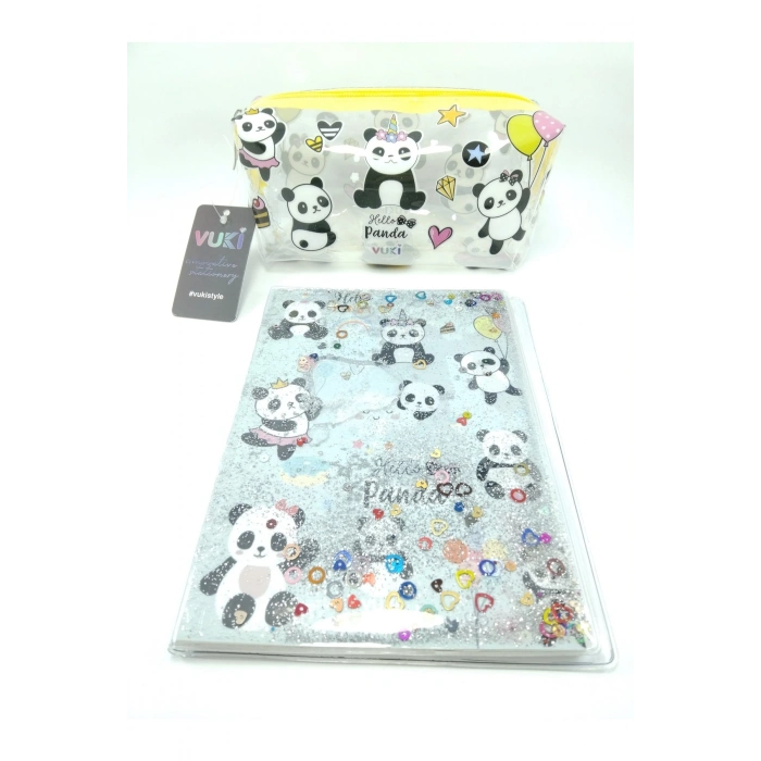 Hediyelik Kırtasiye Seti A5 Boy Simli/sulu Şeffaf Pandatemalı Defter + Şeffaf Kalemlik