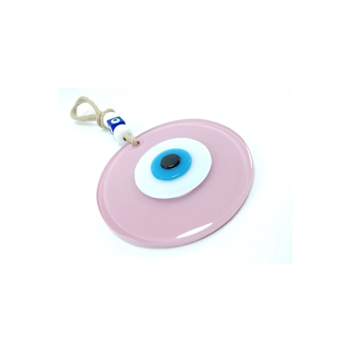 Opak Toz Pembe Nazar Boncuğu El Yapımı Cam Duvar Dekoru 12 Cm Hediyelik Eşya