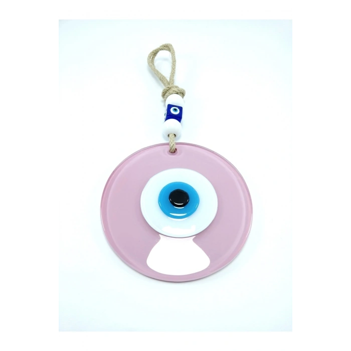 Opak Toz Pembe Nazar Boncuğu El Yapımı Cam Duvar Dekoru 12 Cm Hediyelik Eşya