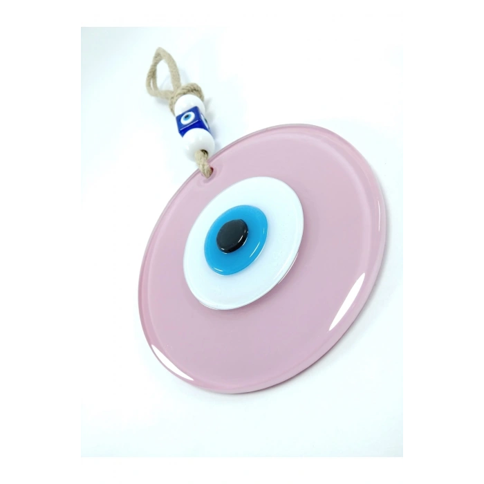 Opak Toz Pembe Nazar Boncuğu El Yapımı Cam Duvar Dekoru 12 Cm Hediyelik Eşya