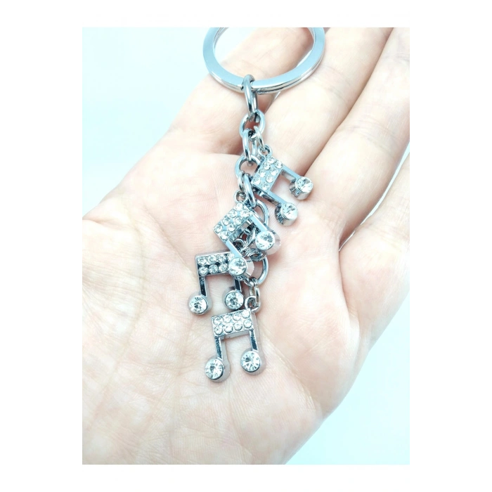 Metal Üçlü Notalar Taşlı Anahtarlık / Araba Dikiz Ayna Süsü Hediyelik Aksesuar