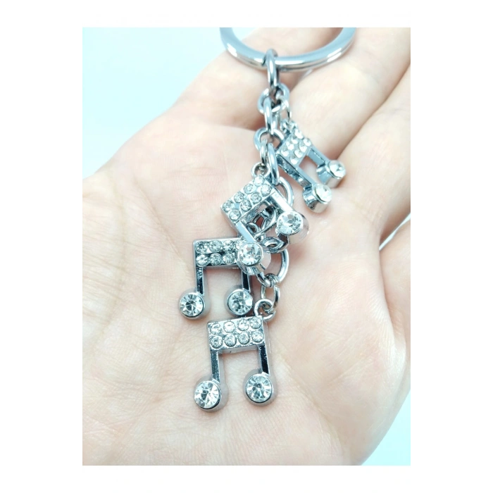 Metal Üçlü Notalar Taşlı Anahtarlık / Araba Dikiz Ayna Süsü Hediyelik Aksesuar