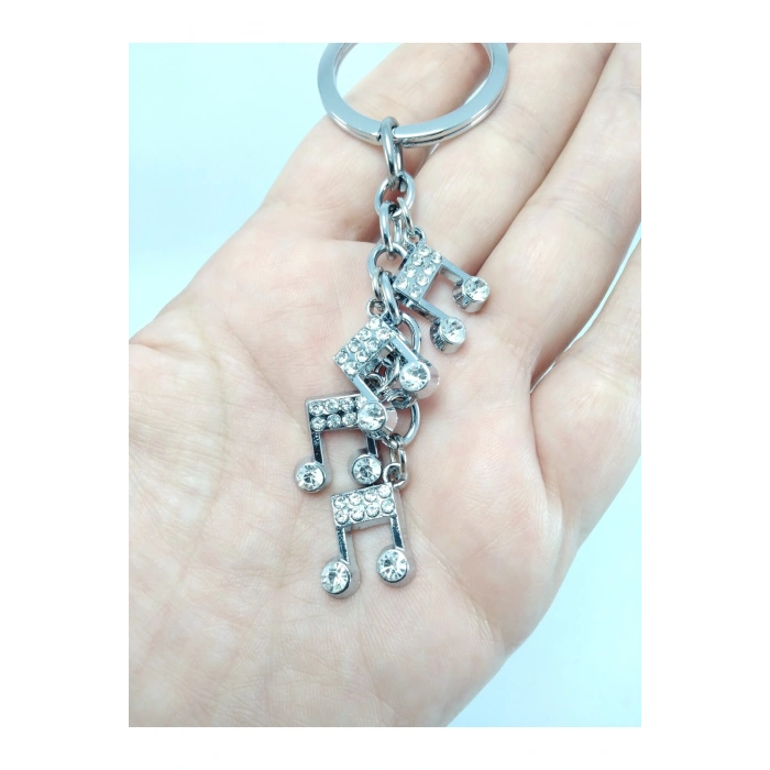Metal Üçlü Notalar Taşlı Anahtarlık / Araba Dikiz Ayna Süsü Hediyelik Aksesuar