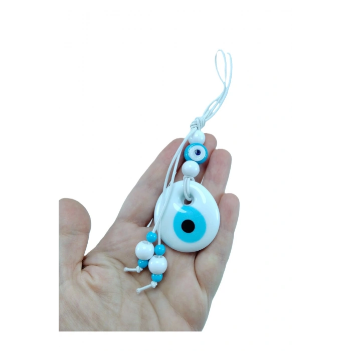 Boncuklu Beyaz Nazar Boncuğu Anahtarlık El Yapımı Cam Hediyelik Aksesuar