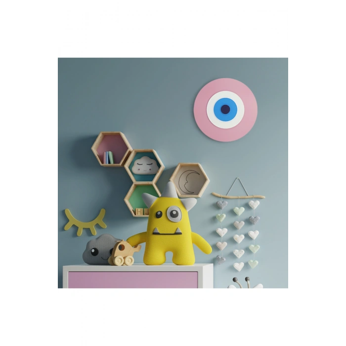 Minimalist Bebe Pembe Nazar Boncuğu El Yapımı Ahşap Büyük Nazarlık 25 Cm Hediyelik Eşya
