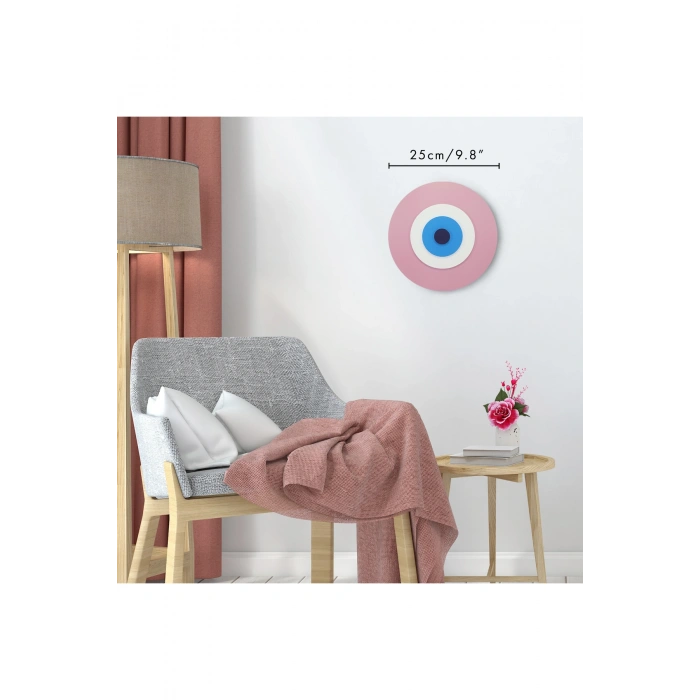 Minimalist Bebe Pembe Nazar Boncuğu El Yapımı Ahşap Büyük Nazarlık 25 Cm Hediyelik Eşya