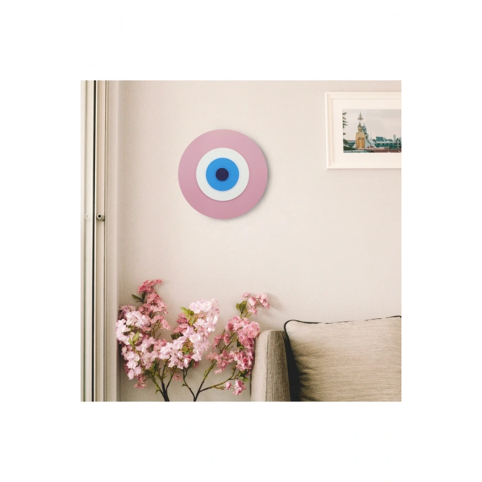 Minimalist Bebe Pembe Nazar Boncuğu El Yapımı Ahşap Büyük Nazarlık 25 Cm Hediyelik Eşya