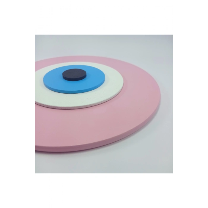 Minimalist Bebe Pembe Nazar Boncuğu El Yapımı Ahşap Büyük Nazarlık 25 Cm Hediyelik Eşya