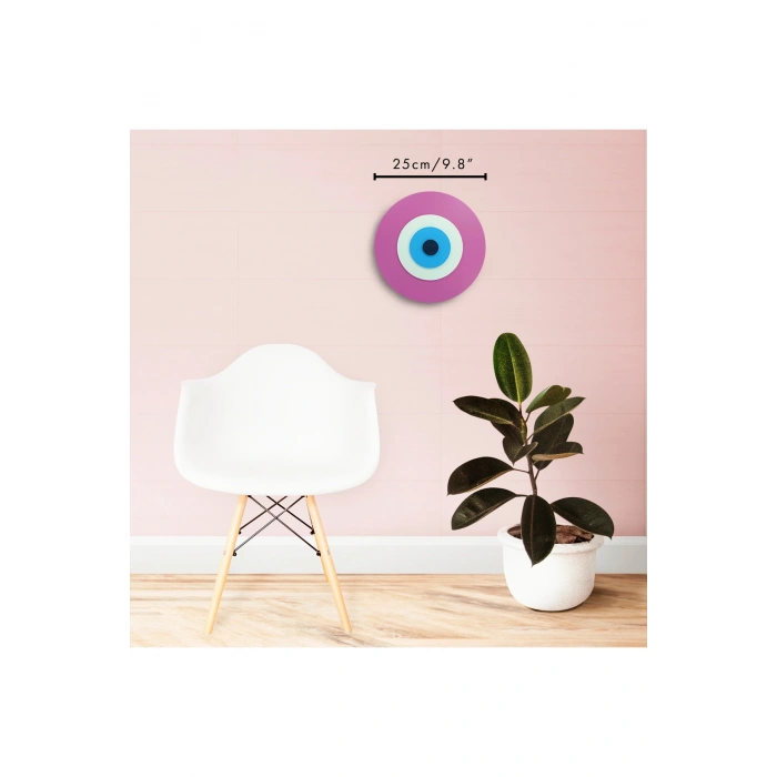 Minimalist Fuşya Nazar Boncuğu El Yapımı Ahşap Büyük Nazarlık 25 Cm Hediyelik Eşya