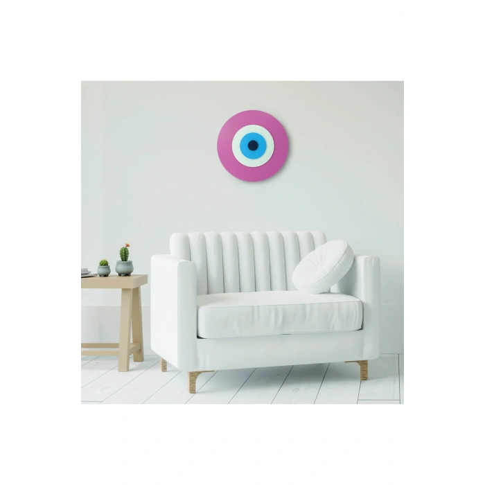 Minimalist Fuşya Nazar Boncuğu El Yapımı Ahşap Büyük Nazarlık 25 Cm Hediyelik Eşya