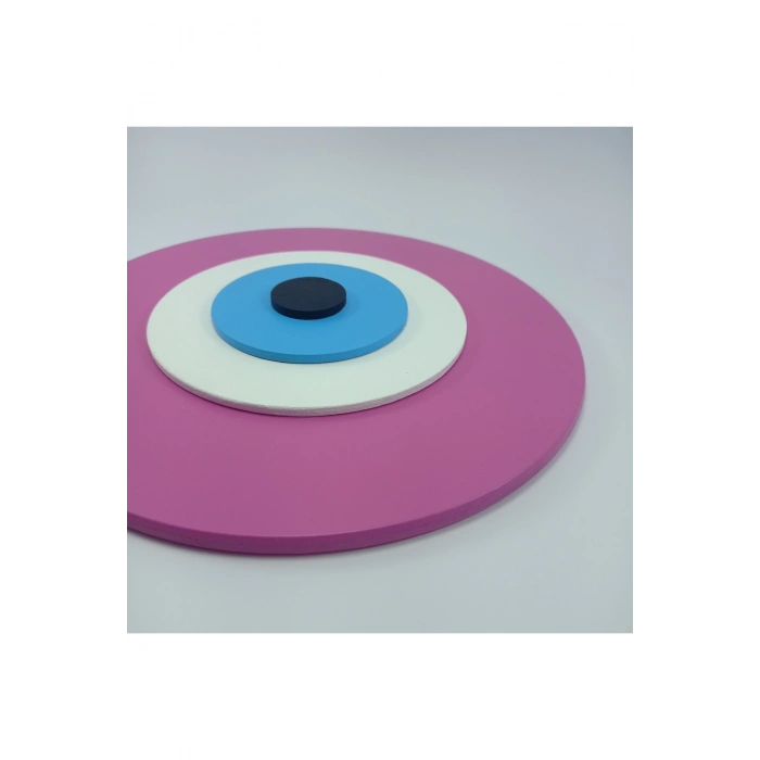 Minimalist Fuşya Nazar Boncuğu El Yapımı Ahşap Büyük Nazarlık 25 Cm Hediyelik Eşya
