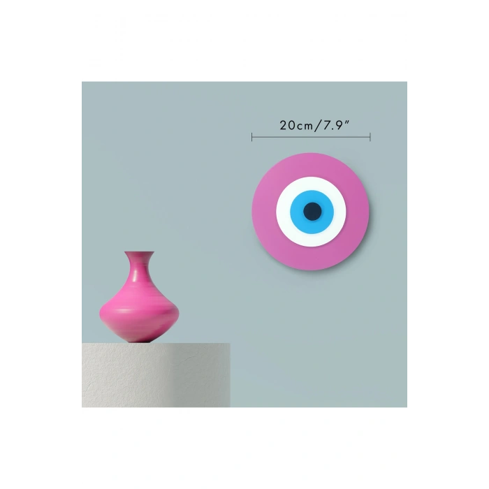 Minimalist Fuşya Nazar Boncuğu El Yapımı Ahşap Büyük Nazarlık 20 Cm Hediyelik Eşya