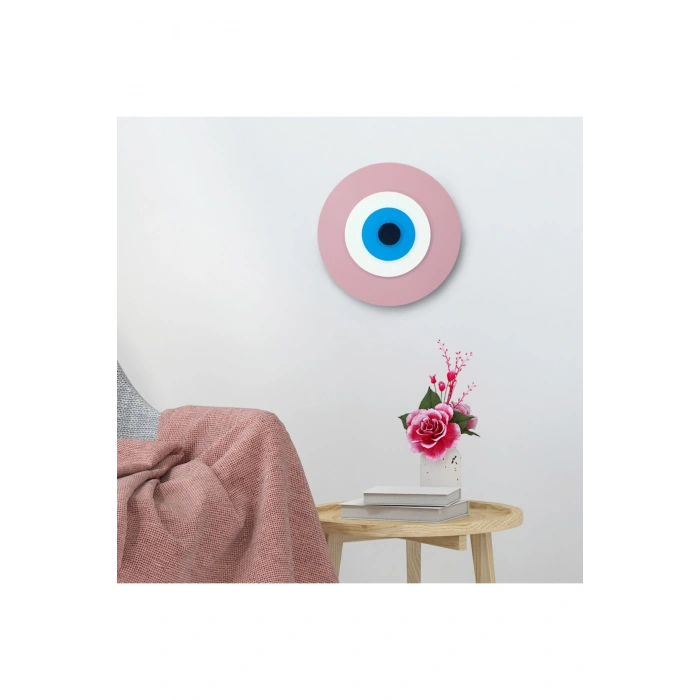 Minimalist Bebe Pembe Nazar Boncuğu El Yapımı Ahşap Büyük Nazarlık 20 Cm Hediyelik Eşya