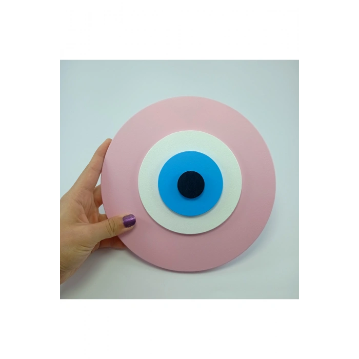 Minimalist Bebe Pembe Nazar Boncuğu El Yapımı Ahşap Büyük Nazarlık 20 Cm Hediyelik Eşya