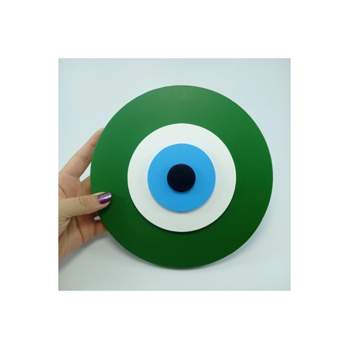 Minimalist Yaprak Yeşili Nazar Boncuğu El Yapımı Ahşap Büyük Nazarlık 20 Cm Hediyelik Eşya
